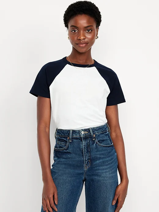 White & Navy Raglan Tee
