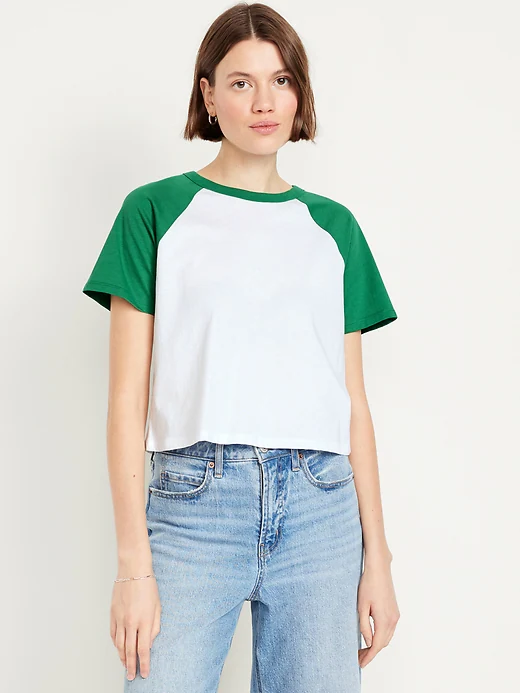 White & Green Raglan Tee